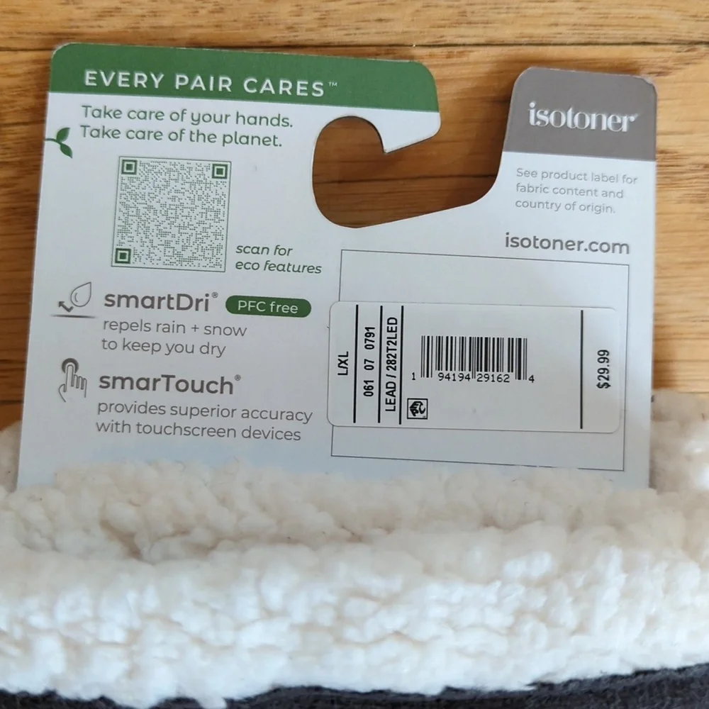 Isotoner Lead Microsuede smarTouch smartDri Sherpa Lined Gloves Size L/XL